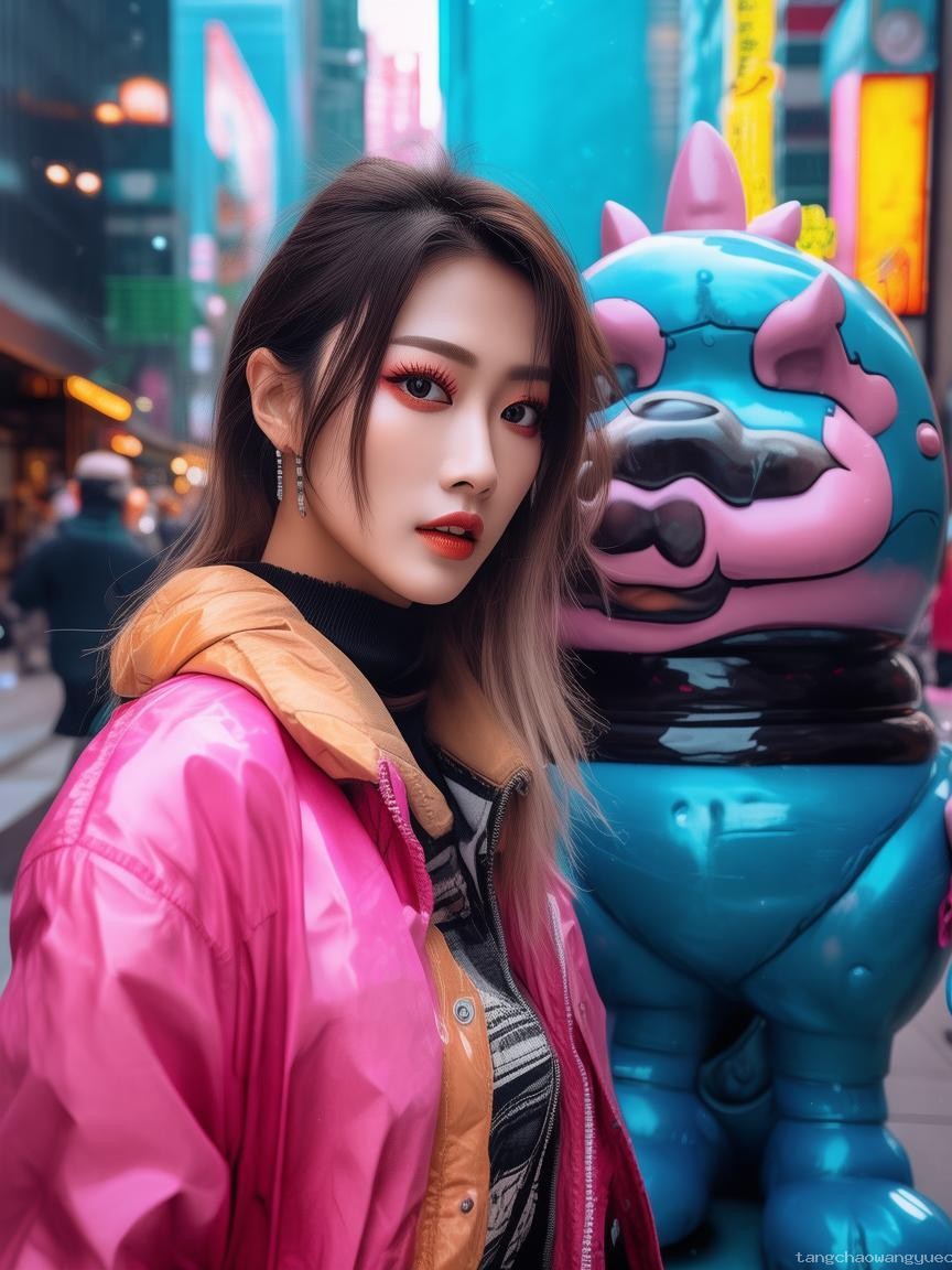 婁藝瀟跨界同框巨型Labubu，煙熏妝潮搭讓人眼前一亮