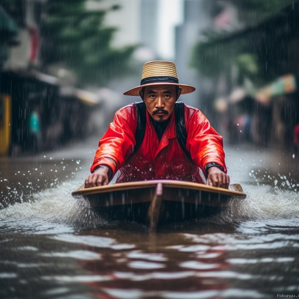成都暴雨中的“劃船哥”：理發(fā)師托尼的獨(dú)特通勤方式