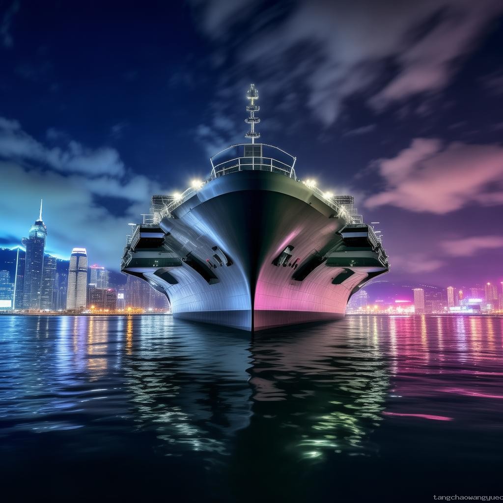 航拍視角下的山東艦夜泊維多利亞港震撼對比